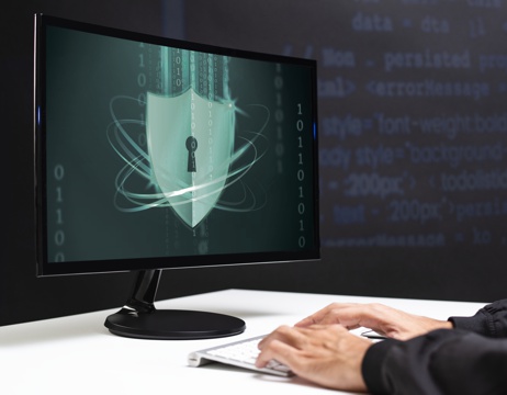 Hacker cracking the binary code data security